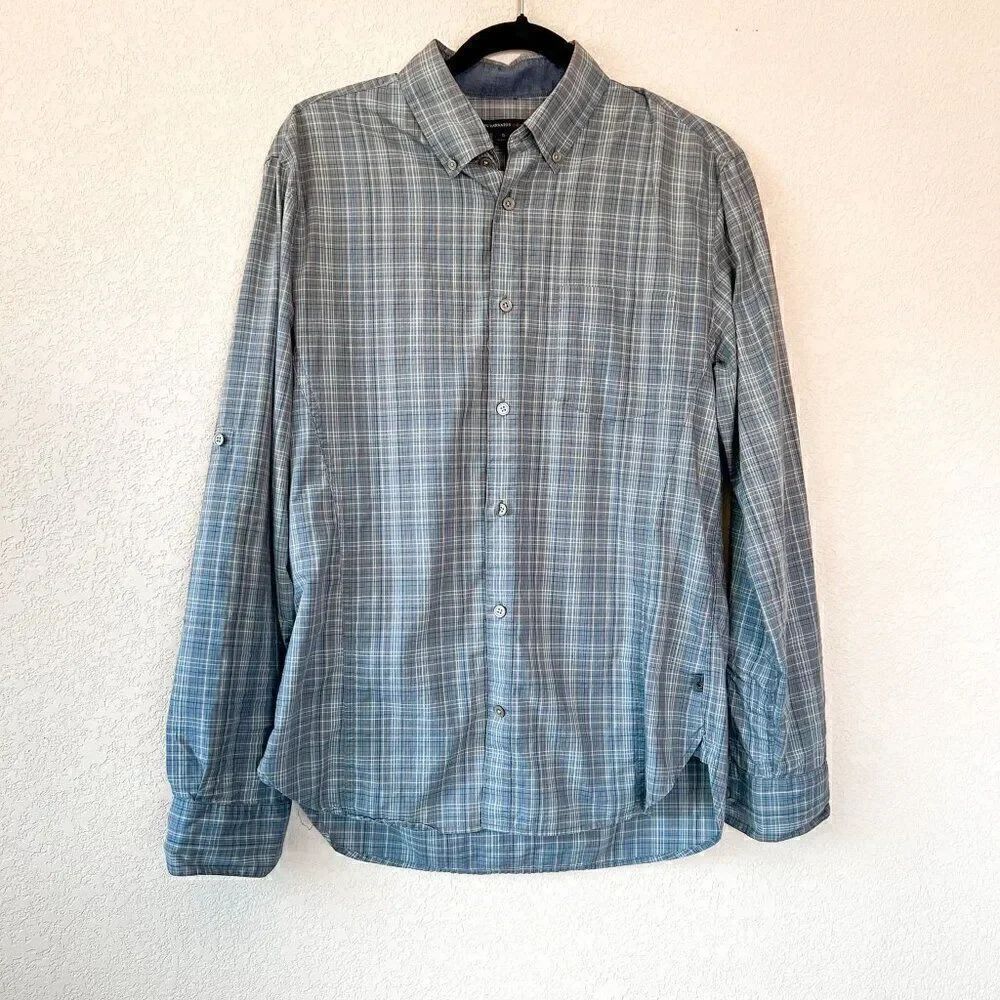 John Varvatos Plaid Light Weight Optional Rolled Sleeve Button Down Size Small
